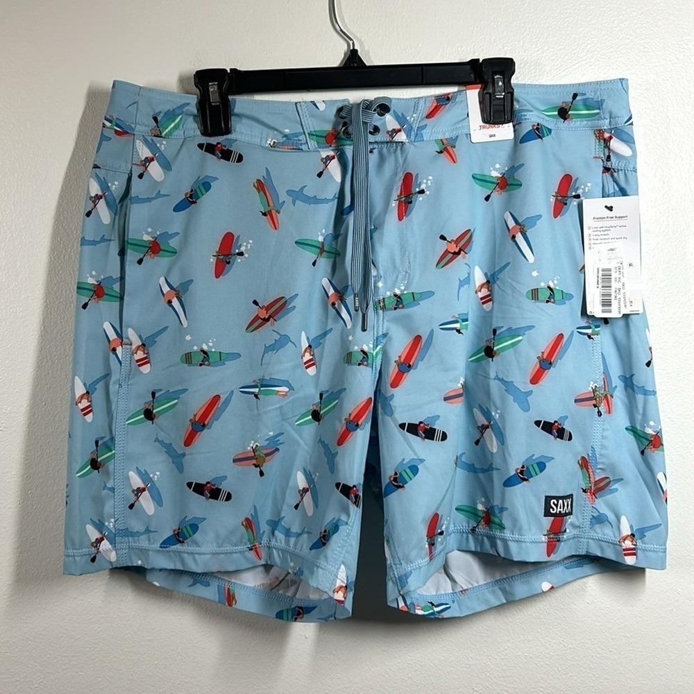 Saxx BETAWAVE 17" 2N1 DropTemp Cooling Liner Ballpark Pouch Swim Trunks 36 Surf